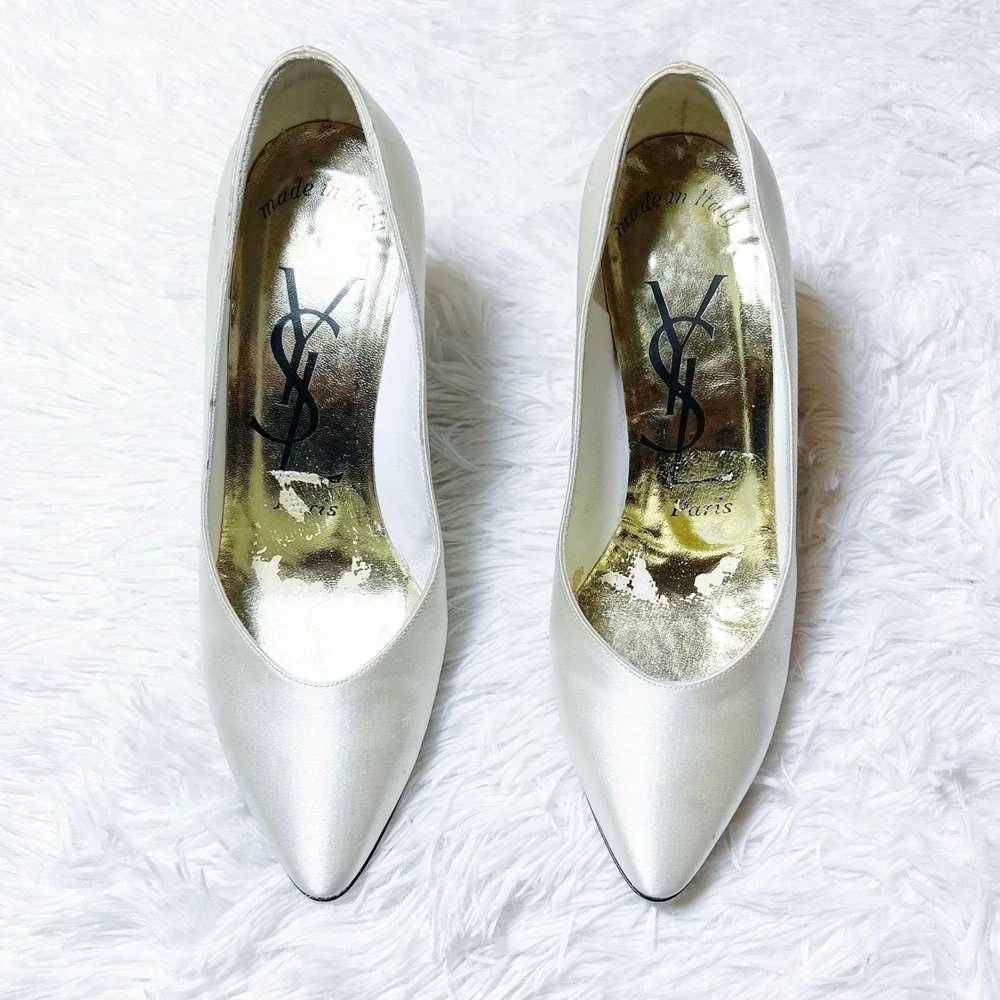 YSL Sleek VTG Silk Pointy Toe Heels SZ6.5 - Picture 4 of 8
